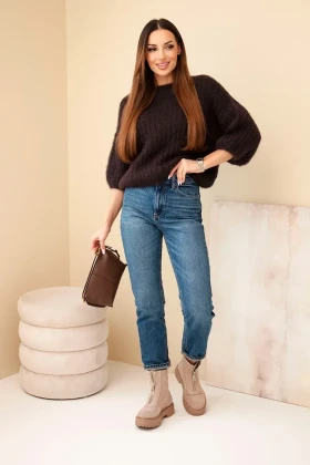 Луксозен дамски италиански мохерен пуловер с 3/4 ръкав